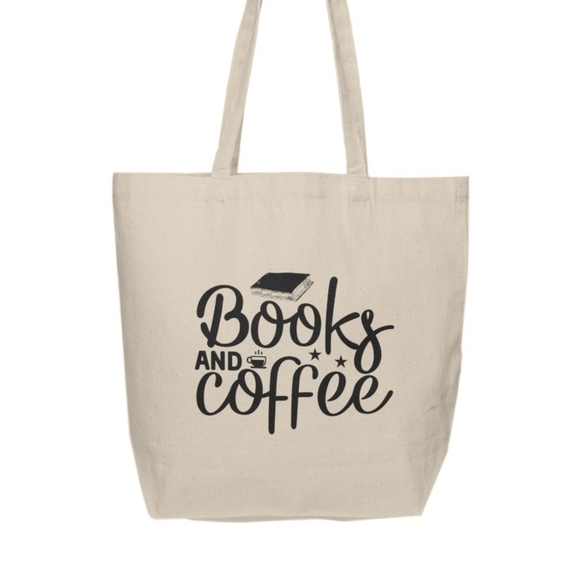 Books and Coffee Custom Tote Bag - Picture 2 of 3